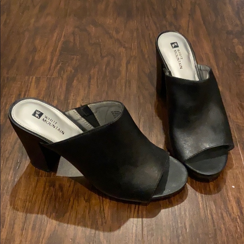 White Mountain Black Open Toe Block Heels